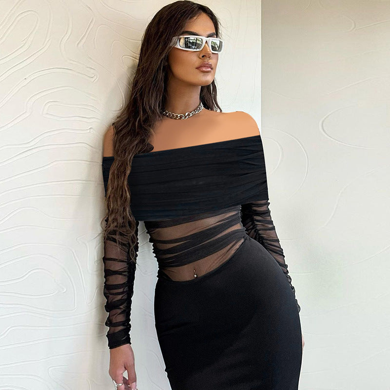 Women's Black See-through Mesh Dress