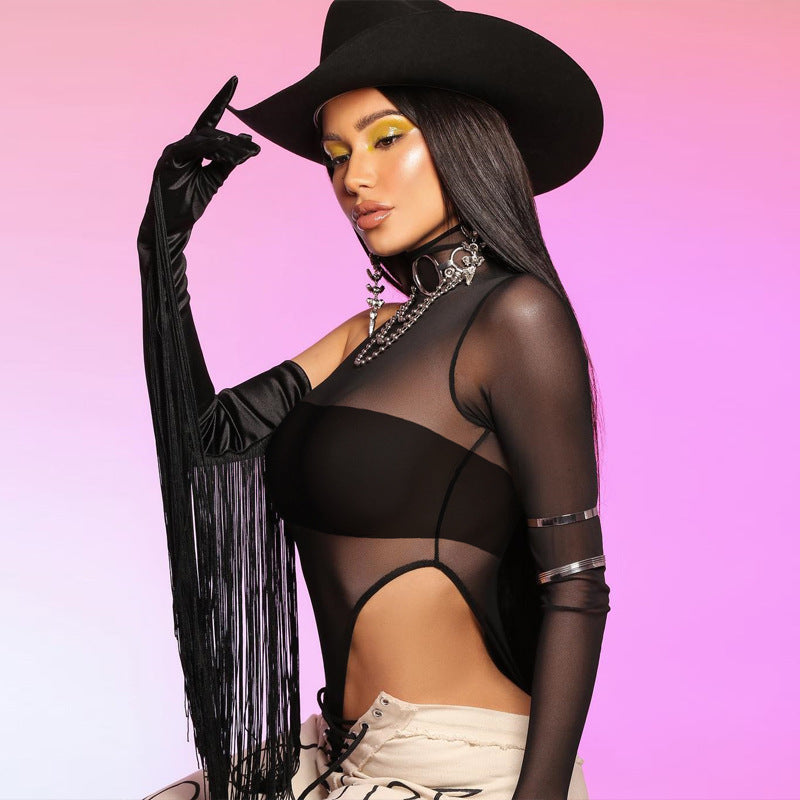 High neck mesh breathable bodysuit