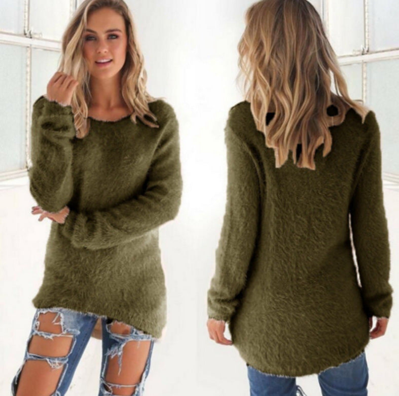 Solid color long-sleeved women's sweater tops Europe and the United States big plush