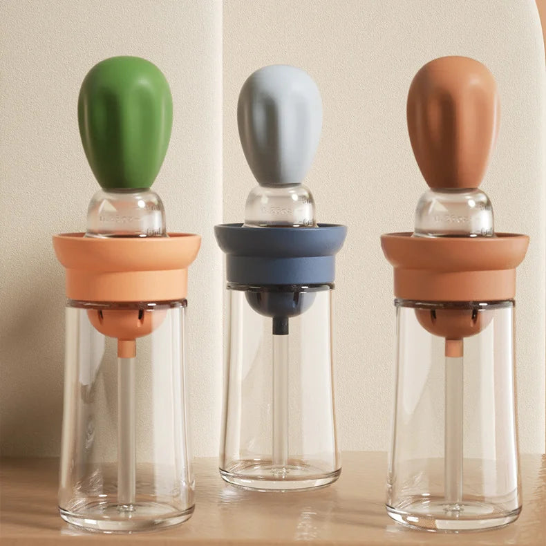 Home Finds - Creative Silicone Brush Head Brush Oil Bottle Kitchen High Temperature Resistant Press Type Oil Metering Oil Bottle