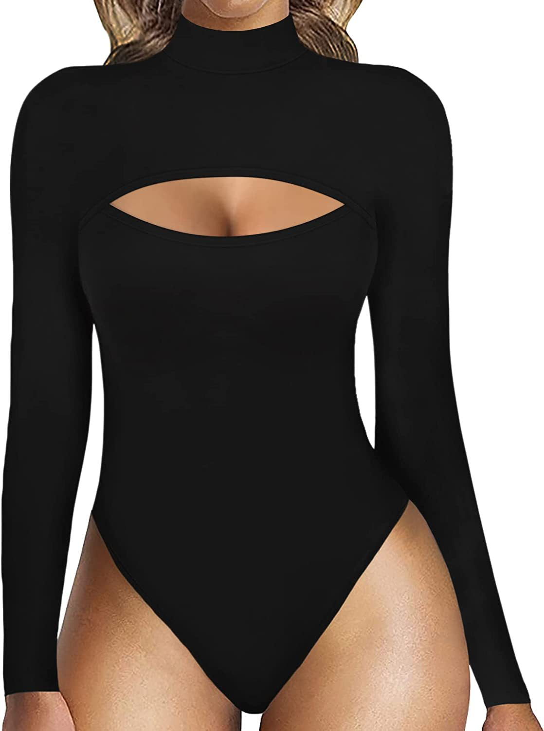 Women's Fashion Solid Color Hollow Long Sleeve Stretch One-piece Corset