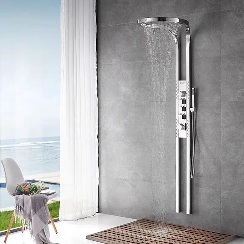 hot sale black wall mounted multifunction bathroom waterfall rainfall shower head set system panel