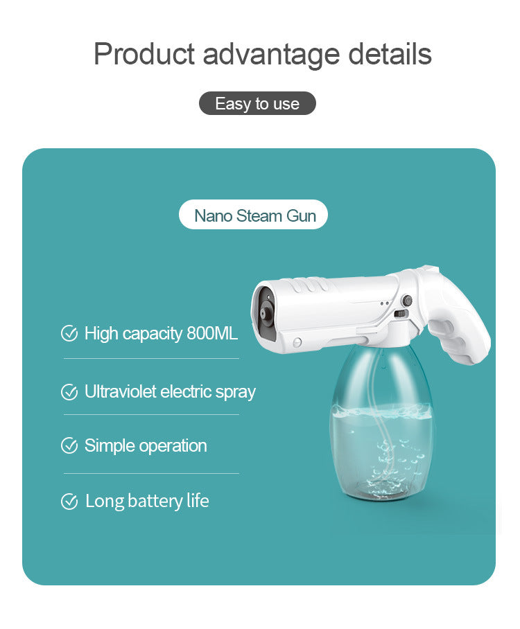 Home Finds - Handheld Wireless Charging Blue Light Nano Atomizing Spray Gun Indoor And Outdoor Car Disinfection Portable Gun Household Spray