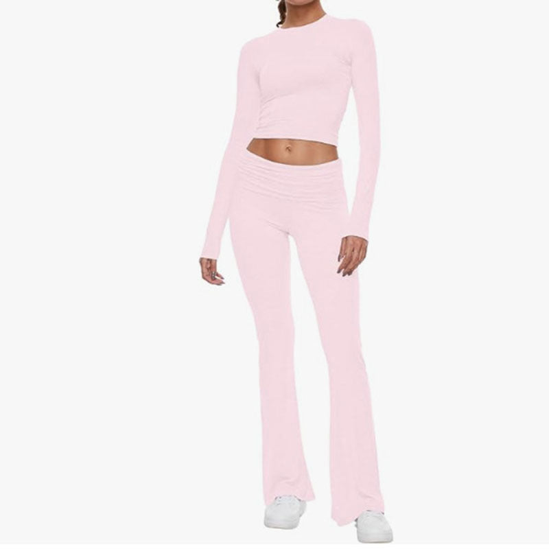 Women's Clothing Round Neck Bell-bottom Pants Suit