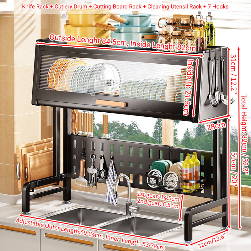 Retractable Hole Plate Kitchen Countertop Dish Drain Rack Multifunctional