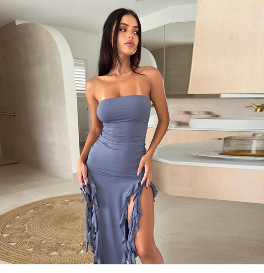Women's Slit Ruffled Tube Top Dress