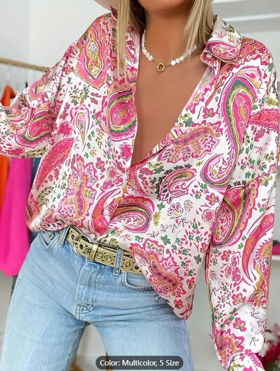 New Women's Retro Casual Printed Shirt Top
