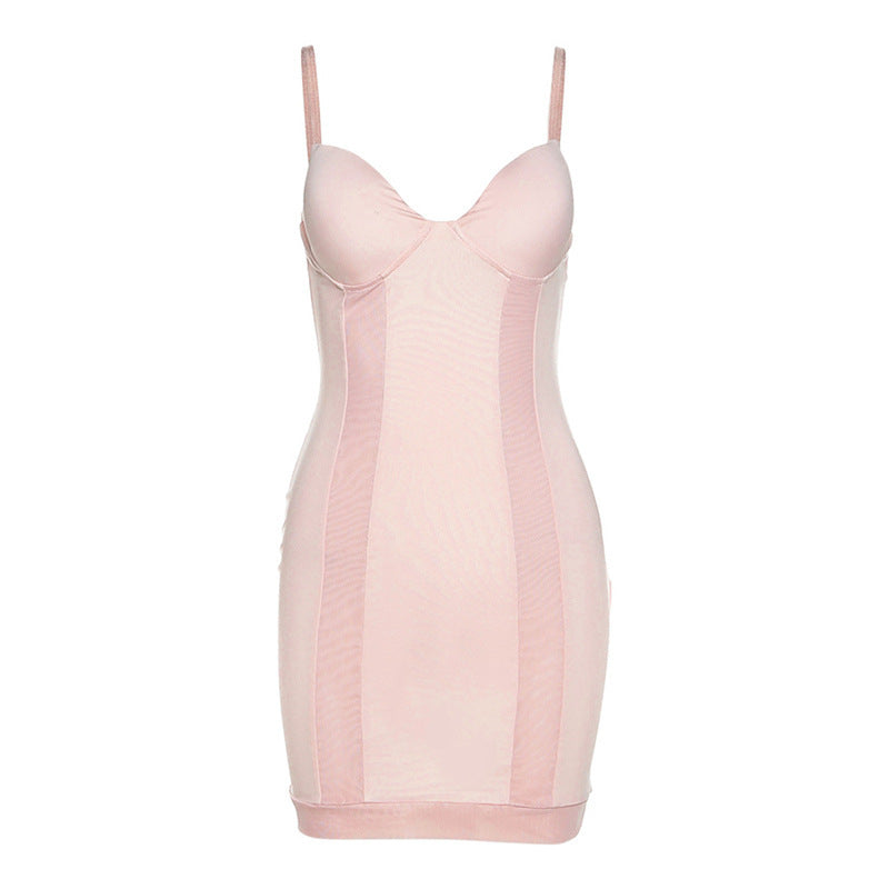 Sling Backless Mesh Panel Slim Fit Hip Dress