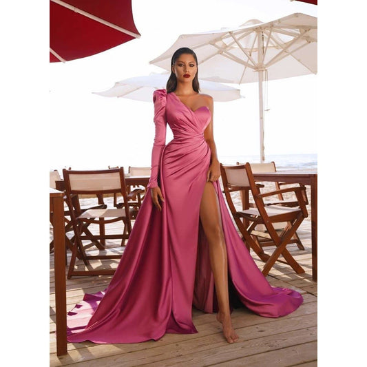 Long One Shoulder Satin Dress