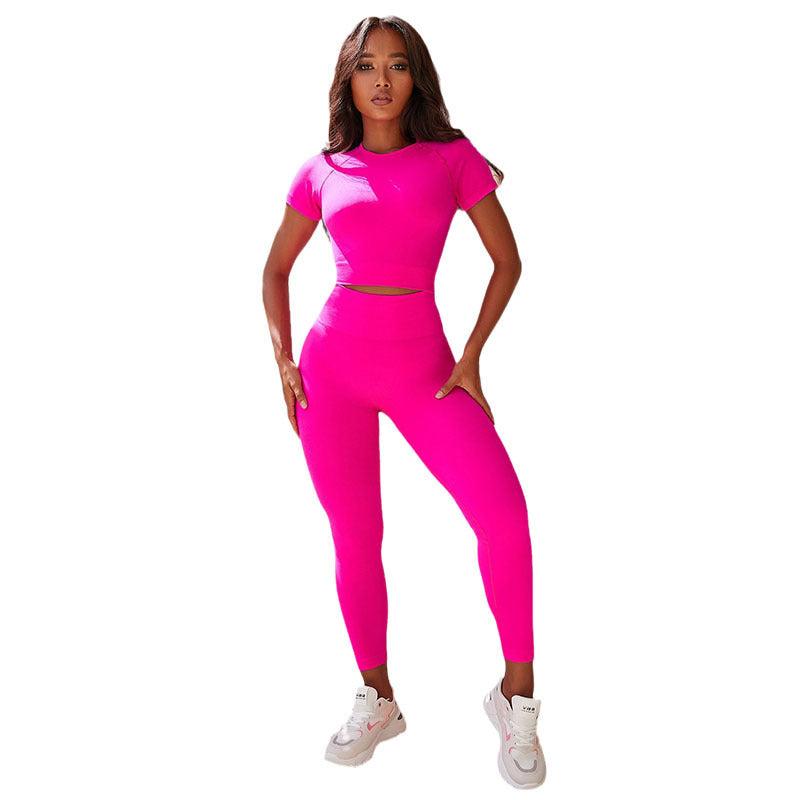 Women's Fashion High Waist Hip Lift Skinny Slimming Sports Fitness Two-piece Set