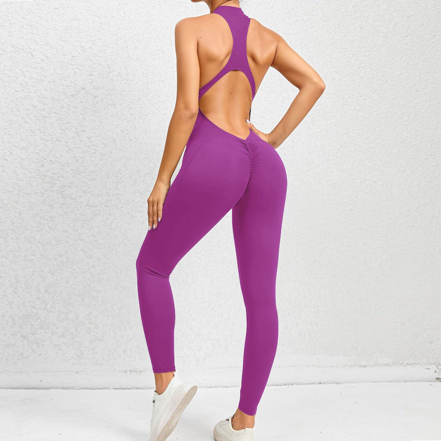 European And American Integrated Zipper Yoga Jumpsuit