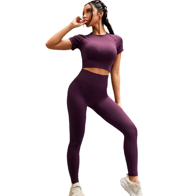 Women's Fashion High Waist Hip Lift Skinny Slimming Sports Fitness Two-piece Set