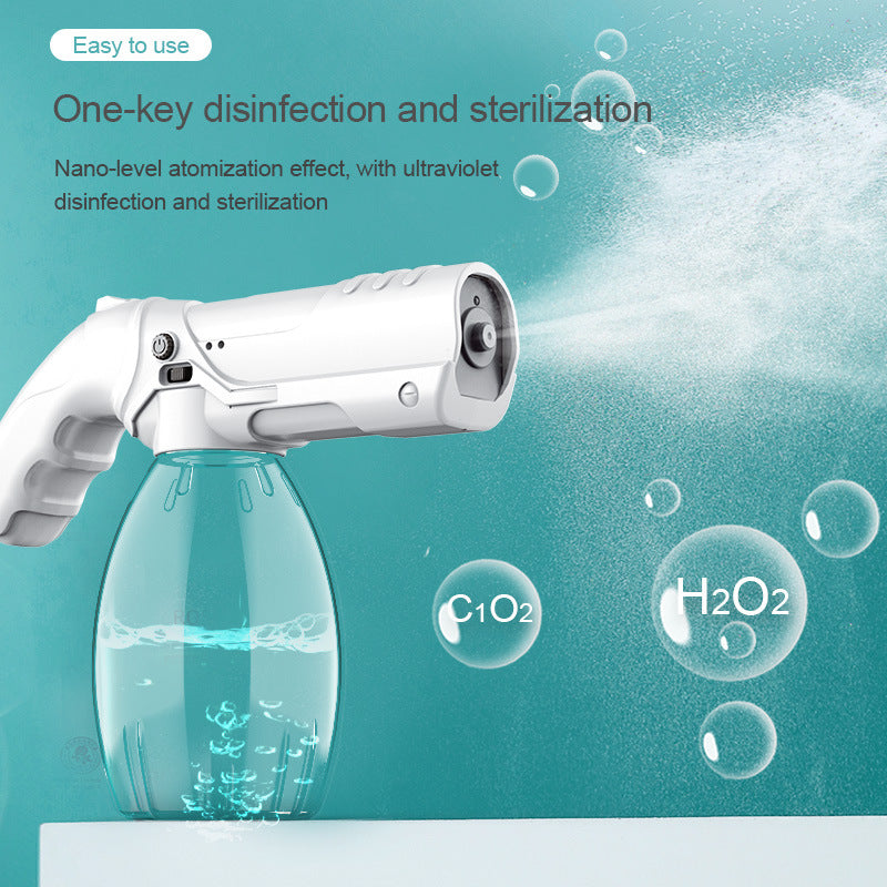 Home Finds - Handheld Wireless Charging Blue Light Nano Atomizing Spray Gun Indoor And Outdoor Car Disinfection Portable Gun Household Spray