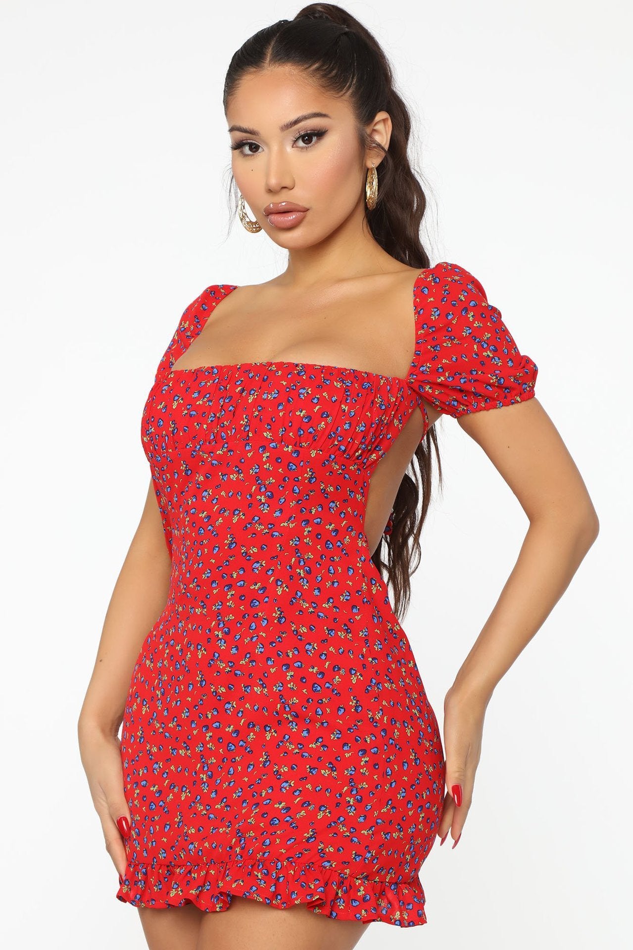 European And American Women's Backless Small Floral Dress